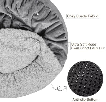 JOEJOY Small Dog Bed Cat Bed with Hooded Blanket, Cozy Cuddler Luxury Puppy Pet Bed, Donut Round Calming Anti-Anxiety Dog Burrow Cave Bed - Anti-Slip Bottom and Machine Washable 26 inch
