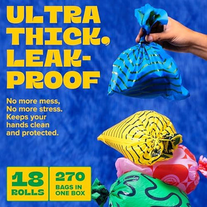Dog Poop Bags Rolls 270 Count (18 Rolls) - 14" Long, Ultra-Thick, up to 300% Stronger Unscented Poop Bags for Dogs - Leak Proof Pet Waste Bags with 30% Plant-Derived Materials
