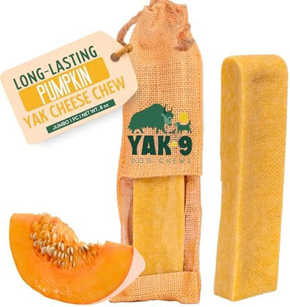 Yak9 Yak Cheese Himalayan Dog Chews, Pumpkin | High Protein, High Fiber Pumpkin Treats for Dogs | Long Lasting, Non GMO, Gluten Free, Grain Free | Jumbo Size,1 PC