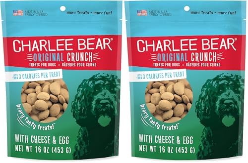 Charlee Bear Original Crunch Dog Treats, Cheese and Egg, 16 Ounce Resealable Bag, Low Calorie Training Treats for Dogs, Limited Ingredient, Healthy, Crunchy Dog Snacks, Made in USA (Pack of 2)