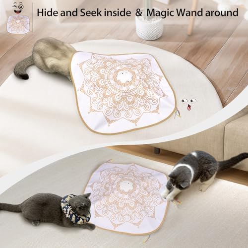 ORSDA Cat Toys for Indoor Cats, 4 in 1 Interactive Automatic Kitten Toys Hide and Seek with Mat, 8 Holes Mice Whack-A-Mole, Moving Wand Teaser Feathers,Rechargeable Electric Exercise Kicker Kitty Toy