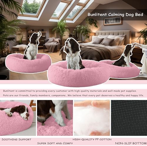 Bunlitent 23 inch Calming Dog Bed, Donut Dog Bed for Small Sized Dog, Pink
