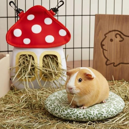 Eorbow Bunny Hay Feeder Bag, Cute Mushroom Hanging Hay Holder, Durable Hay Dispenser with 600D Oxford Fabric for Guinea Pigs Chinchillas Hamster, Small Animal Cage Accessories