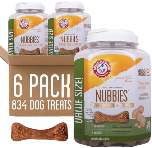 Arm & Hammer Nubbies Dental Treats Value Bucket, Peanut Butter, 139 Ct, 6Pk