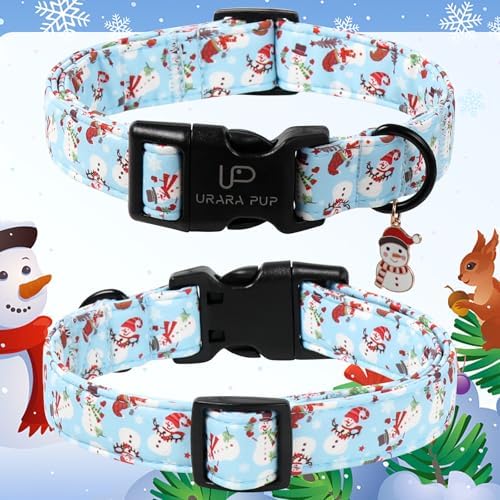 Christmas Snowman Dog Collar - Xmas Dog Collars with Cute Snowman Patterns - Soft, Adjustable, Ideal for Winter Holidays L