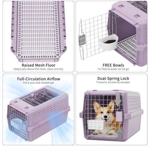 RIZZARI Purple Pet Carrier: Airline Approved Dog Crate Travel Kennel