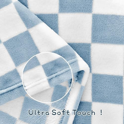 Yurhap Checkered Baby Blanket Fleece Baby Blankets for Boys, Ultra Soft Cozy Fluffy Infant Toddler Newborn Receiving Blankets for Crib Stroller, 30''x40'', Blue