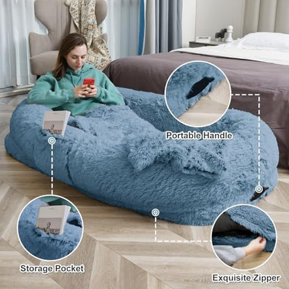 YAEM Human Dog Bed, 71"x45"x12" Calming Human Size Pet Bed for Adult, Navy