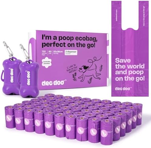 Deo Doo Dog Poop Bags with Handles, 720 Bags, 2 Dispensers, Lavender