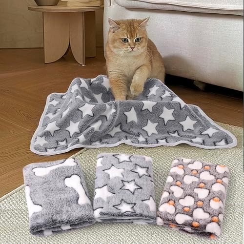 MIWOPET 3 Pack Fleece Pet Blankets Warm Bed Throw for Dogs & Cats 30x20in