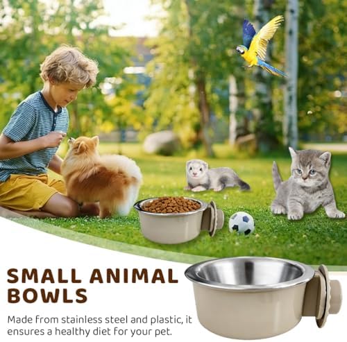 2Pcs Pets Lightweight Stainless Steel Bowl,Removable Stainless Steel Pet Hanging Food Water Feeder Bowl for Puppy Dog Cat Rabbit Ferret Bird Gunea Pigs (Gray-Large)