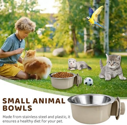 2Pcs Pets Lightweight Stainless Steel Bowl,Removable Stainless Steel Pet Hanging Food Water Feeder Bowl for Puppy Dog Cat Rabbit Ferret Bird Gunea Pigs (Gray-Large)