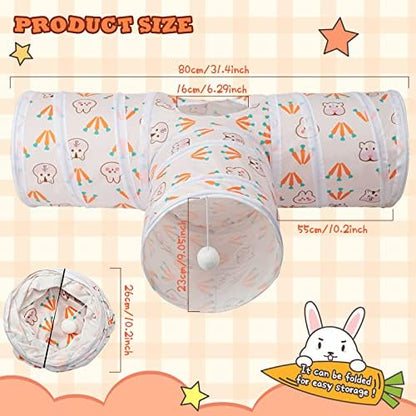 BWOGUE Bunny Tunnels & Tubes, 3-Way Collapsible Rabbit Hideout for Bunnies