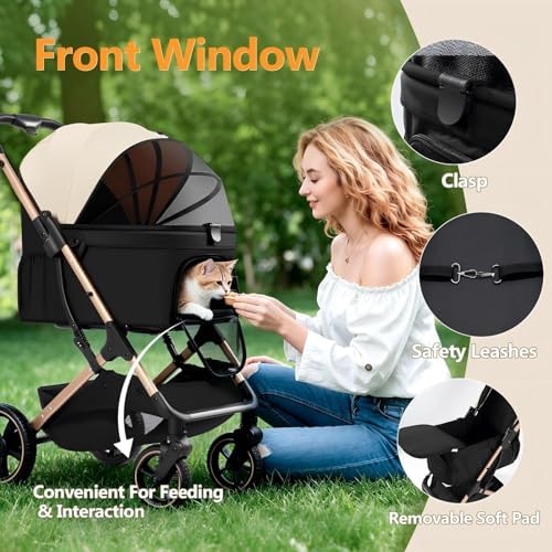 Pet Stroller for Small Medium Dogs Cats, Lightweight Foldable Dog Stroller with Leashes,Spacious Storage, Cup Holder for Puppy Senior Pets Walking,Vet Visits (Gray, Standard)