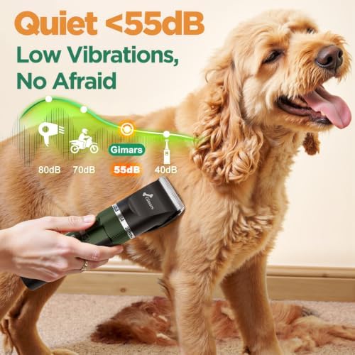 Gimars 4 in 1 Powerful 7000RPM Dog Clippers for Grooming with Replacement Blade, Professional Cordless Low Noise 55dB Pet Clippers, Dog Hair Clipper and Dog Shaver Kit for Thick Hair, Cat and Horse