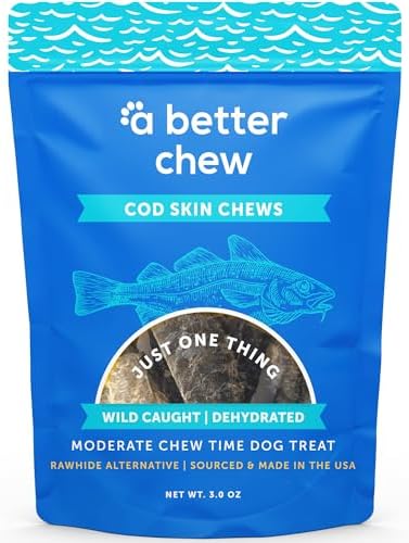A Better CHEW – Wild Caught Cod Skin Dog Treats | Sourced and Made in the USA, Single Ingredient, Dehydrated | Natural, Healthy Alternative to Rawhides + Bully Sticks, Long Lasting Chew