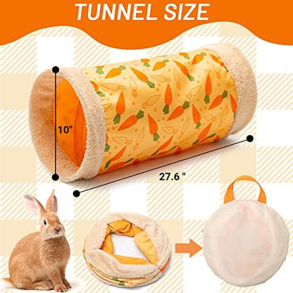 Rabbit Hideout Tunnel, Soft Fleece Foldable Bunny Tube Nest Indoor