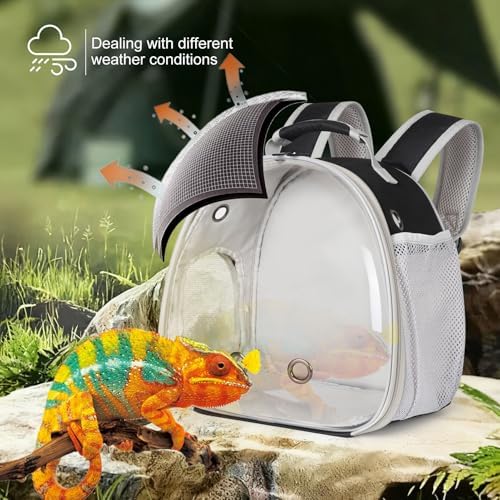 Portable Travel pet Backpack Carrier with Self Warming Pet Bed Set, Guinea Pig Carrier for 2,Reptile Travel Carrier for Lizards Sugar Glider Hedgehog Rat Parrot Birds Breathable Hangbag