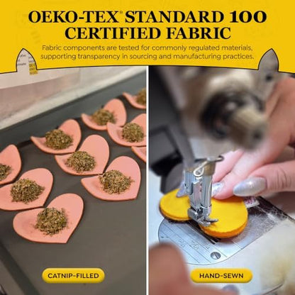 Catnip Toy – Heart Shape, Organic Catnip, 100% Wool Felt, Grown & Made in The USA - Yellow, 4 Pack