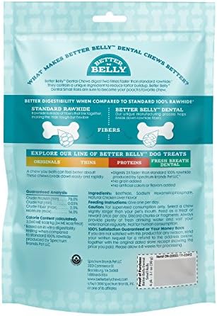 Better Belly Highly Digestible Rawhide Dental Chews, Treat Your Dog to a Chew with NO Artificial Colors or Flavors, 10 Count (Pack of 2)