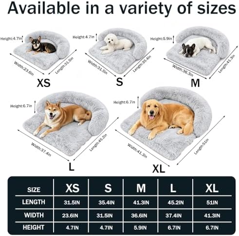 Calming Dog Bed for Couch, Thickened Plush Dog Mat with Raised Bolster