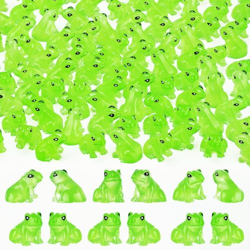 104PCS Luminous Mini Resin Frogs Green Frog Figurines Tiny Frogs for Micro