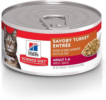 Hill's Science Diet Adult 1-6 Wet Cat Food, Turkey, 5.5 oz. Cans, 24-Pack