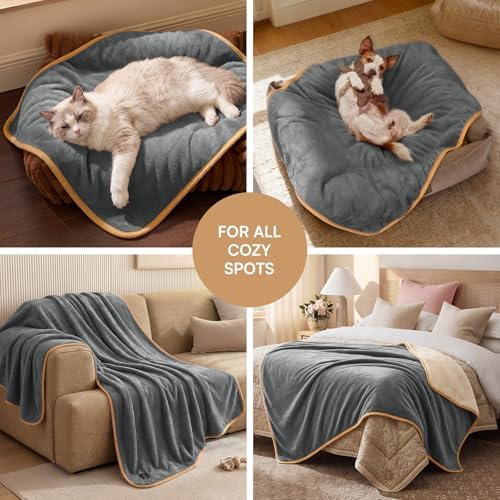 Luciphia Waterproof Pet Blanket, Washable Reversible Sherpa Fleece Throw