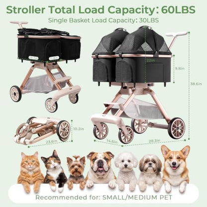 Double Pet Stroller with Detachable Carriers,Ideal for 2 Dogs or Cats,Double Dog Stroller with Small/Medium Pets,Black