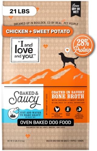 I AND LOVE AND YOU Baked and Saucy Dry Dog Food - Chicken + Sweet Potato - Prebiotic + Probiotic, Real Meat, Grain Free, No Fillers, 21lb Bag