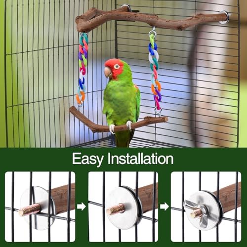 Bird Swing Toys, Standing Bird Perch with Natural Grape Wood, U Shape Hangable Birdcage Accessories, Birds Chewing Toy for Budgerigars, Parakeets, Cockatiels, Conures, Lovebirds, Finches (1Pack)