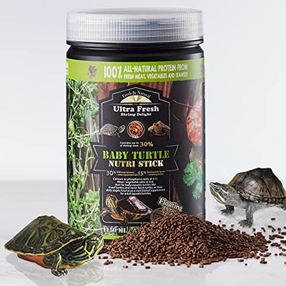Ultra Fresh Floating Baby Turtle Food, All Natural Ingredients, Wild Sword Prawn, Calcium Vitamin D Enriched for Picky Aquatic Baby Turtles, Baby Turtle Nutri Stick 15 oz