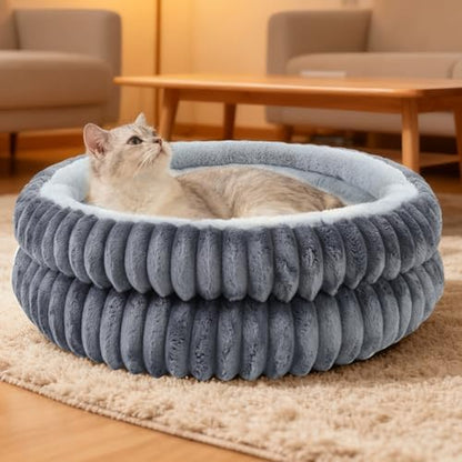 Cat Beds for Indoor Cats,Washable Round Donut Dog Bed(Grey,S)