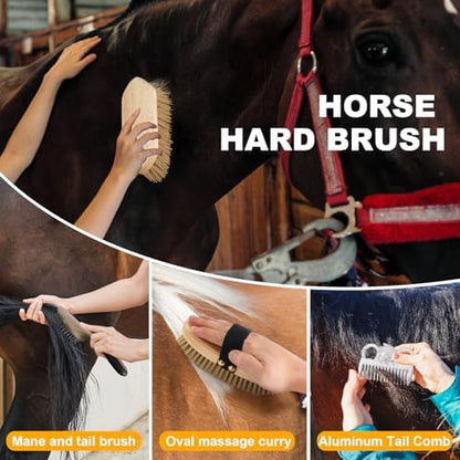 Uross Horse Grooming Kit 15PCS - Horse Brush Set with Organizer Tote Bag Care Cleaning Kit with Brush & Comb, Professional Equine Coat Care Gifts for Horseriders Beginner