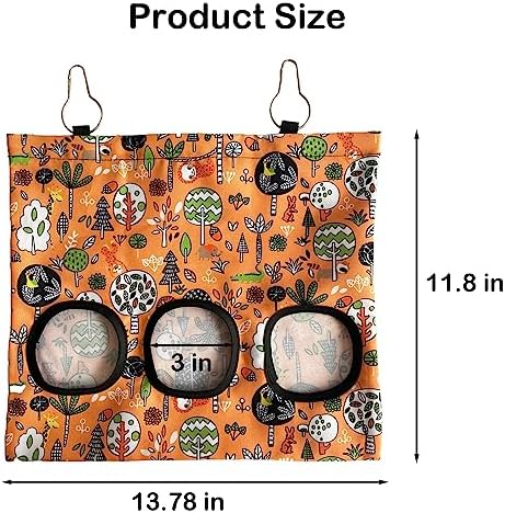 Rabbit Hay Feeder Bag, Guinea Pig Hay Feeder for Cage Small Animal Hanging Feeding Bags Rabbit Hay Dispenser Storage for Rabbits Guinea Pigs Bunnies Chinchillas (Orange,Light Blue, 3 Hole)