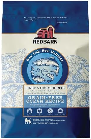 Redbarn Grain-Free Adult Dry Dog Food Kibble - Ocean Fish Recipe - Made in USA No Chicken Recipe with Functional Ingredients to Support Healthy Heart, Skin, Coat, Immunity & Digestion - 4lb