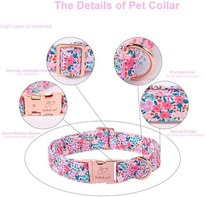 Floral Dog Collar, Cute Spring Summer Girl Dog Collars - Soft Adjustable Everyday Collars for Small Medium Large Dogs, Rustic Wildflowers Female Dogs Collar XL