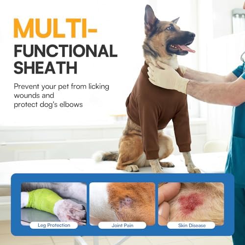 Queenmore Dog Surgery Recovery Sleeve Front Legs, Breathable Dog Recovery Sleeve, Elbow Protector Pet Cone Alternative After Surgery, Brown, M