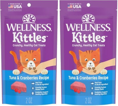 Wellness Kittles Crunchy Cat Treats, All Lifestages, Kitten to Senior, Natural, Grain Free, Tuna and Cranberry Flavor, 2 oz Bag (Pack of 2)