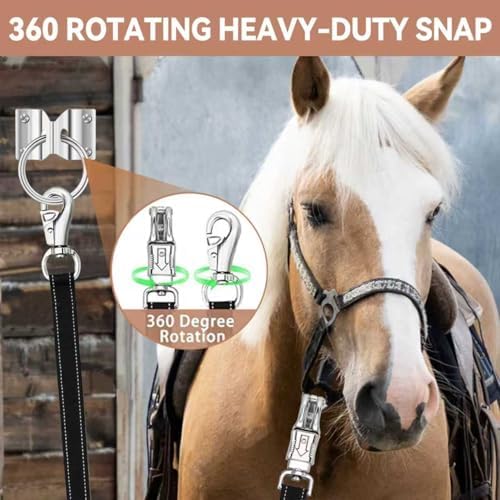 4 Pack Heavy-Duty Cross Ties for Horse - Adjustable Nylon Cross Ties with Panic Snap and Bull Snap (56.5"-98.4"), All-in-One Set with 4 Pack Tie Rings & 16 Matching Screws. (4 Pack-B)