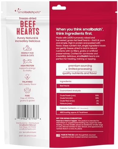 smallbatch Freeze-Dried Premium Beef Heart Treats for Dogs and Cats, 3.5oz