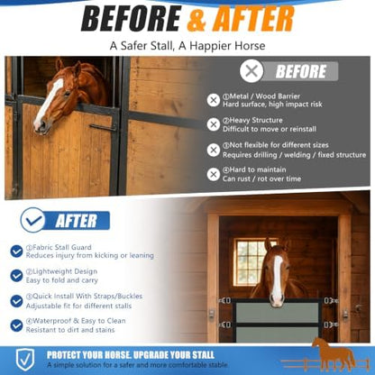 Horse Stall Guard, Adjustable Heavy Duty Soft Gate (18"x35.5"-47")