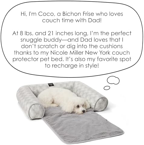 Nicole Miller New York PET Kendall Fluted Geo Cozy Couch Protector Pet Bed, Cozy & Calming, Non-Slip Bottom, Machine Washable, Grey, Large 40"x23"x4"
