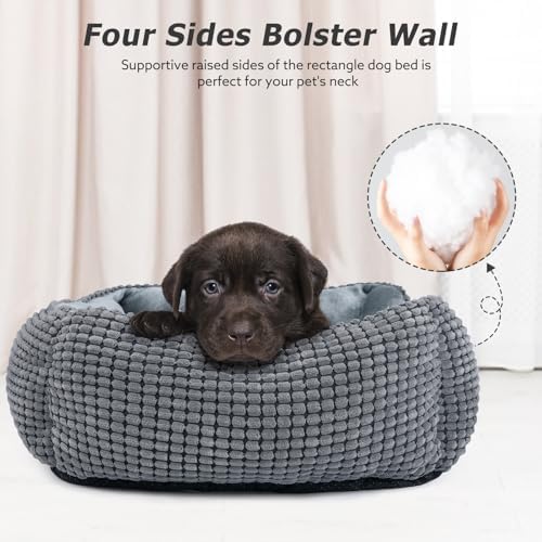 MIXJOY Dog Bed for Large Medium Small Dogs, Rectangle Washable Sleeping Puppy Bed, Soft Calming Cat Beds for Indoor Cats, Orthopedic Pet Sofa Bed, Anti-Slip Bottom with Multiple Size (20'', Grey)