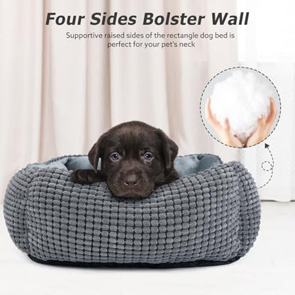 MIXJOY Dog Bed for Large, Medium, Small Dogs - Rectangle, Washable, Orthopedic, Soft Cat Beds - Anti-Slip Bottom, Multiple Sizes (35'', Grey)