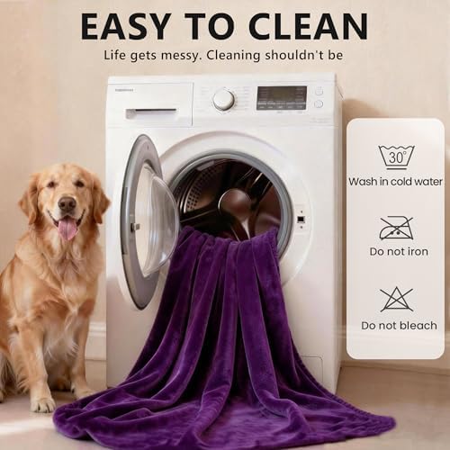 gogobunny Waterproof Blanket for Dogs and Cats, Reversible Flannel Double-Sided Furniture Protector for Couch Sofa Bed Against Spills & Pet Fur (60" x 80", Dark Purple/Light Purple)