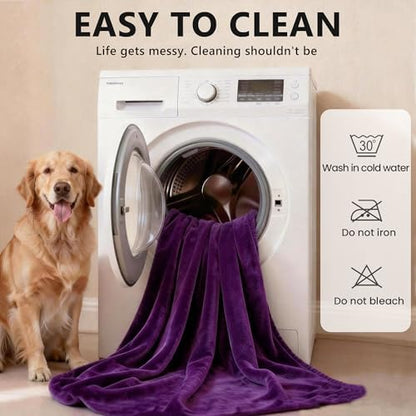 gogobunny Waterproof Blanket for Dogs and Cats, Reversible Flannel Double-Sided Furniture Protector for Couch Sofa Bed Against Spills & Pet Fur (60" x 80", Dark Purple/Light Purple)