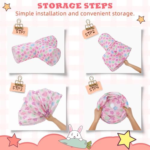 BWOGUE Bunny Tunnels & Tubes, 3-Way Collapsible Rabbit Hideout for Bunnies
