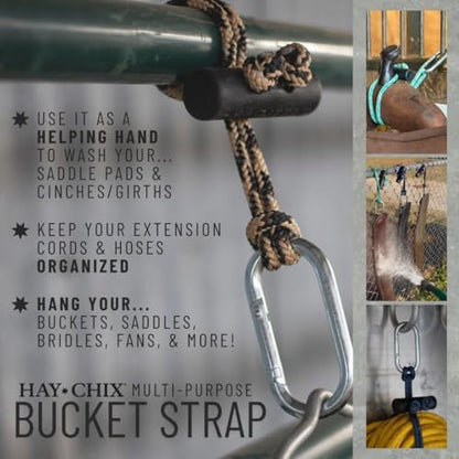 hay chix 14-Inch Horse Bucket Strap | Adjustable Stall Hanger, R. Gold