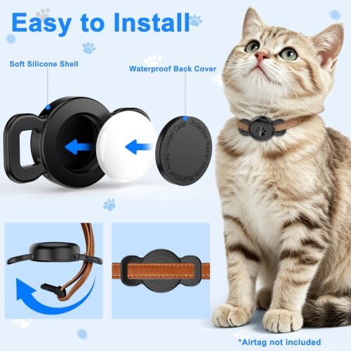 Airtag Collar Holder for Cats or Small Dogs, Waterproof, 1 Pack Black